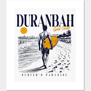 Vintage Surfing Duranbah, Gold Coast, Australia // Retro Surfer Sketch // Surfer's Paradise Posters and Art